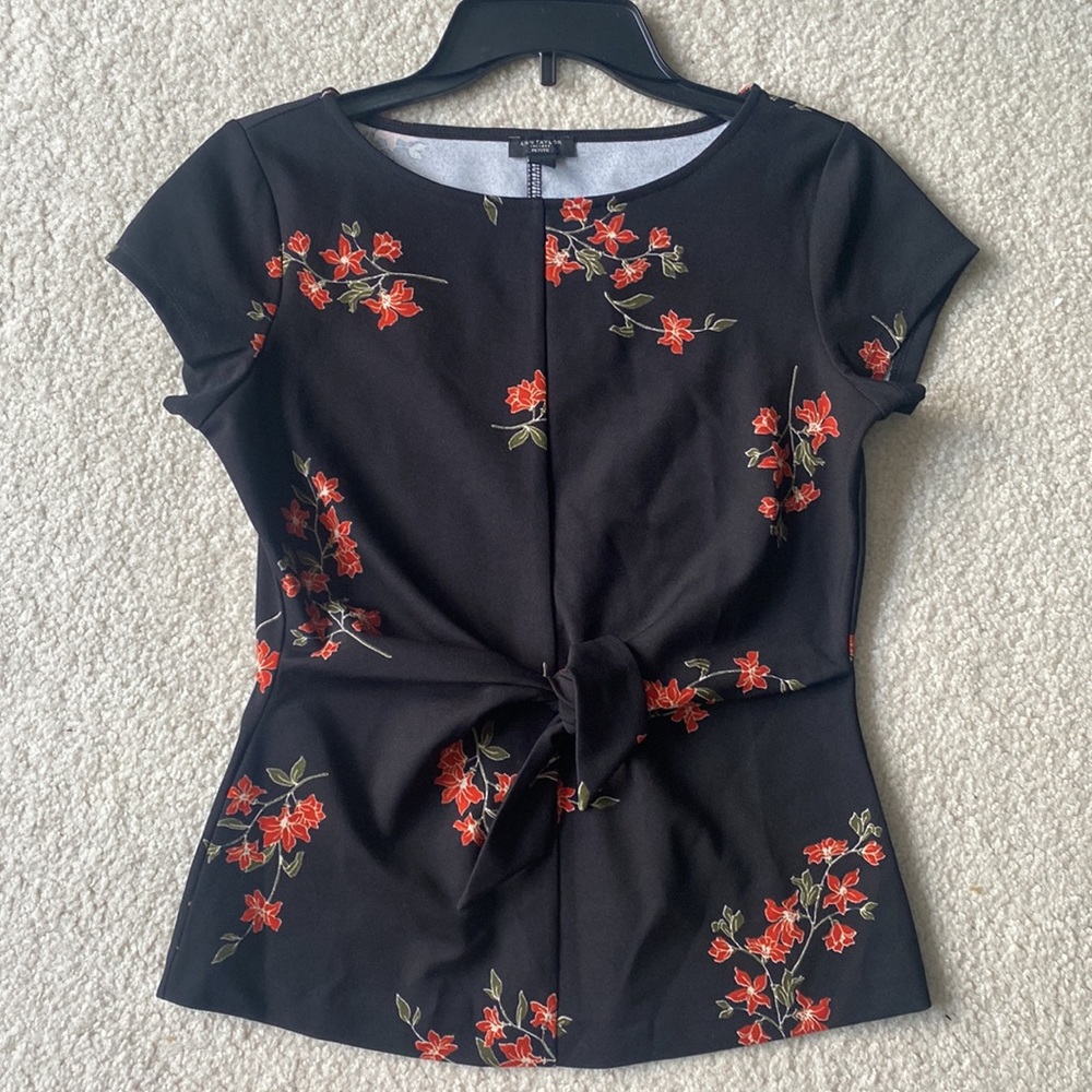 NWT Ann Taylor Black Floral Blouse